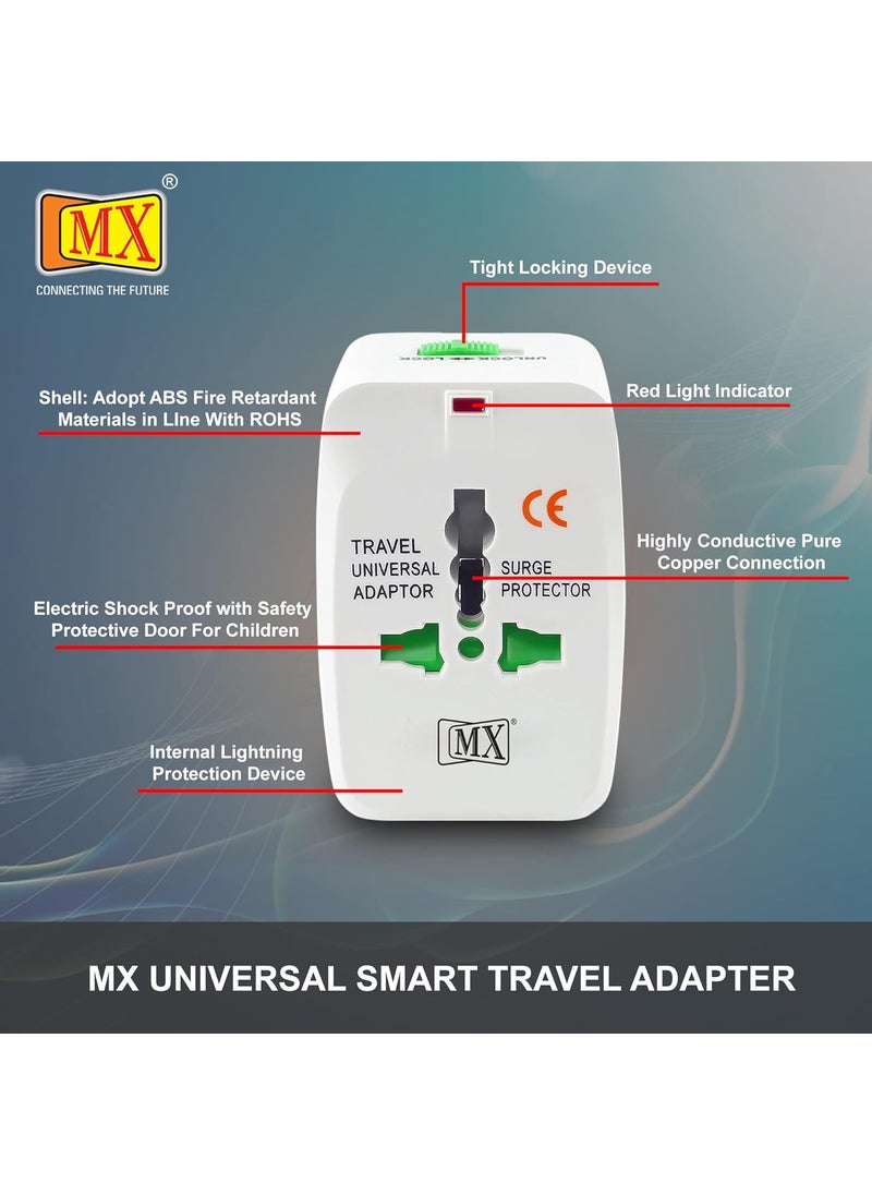 MX MX Universal Travel Adapter International All in One Worldwide Travel Multi Plug Adapter with Build in Single Port USB Charger Multi Type Power Outlet for USA EU UK AUS Cell Phone Laptop Smart Phone  - Image 2