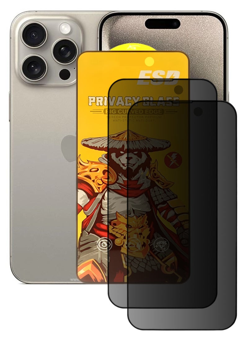 ESD 2 Pieces Tempered Dustproof Privacy Glass Screen Protector Compatible For iPhone 15 Pro Max - Image 1