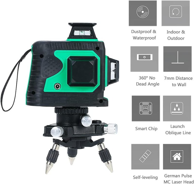 SHOWAY Green Laser Beam Level Meter Touch Control Laser Level Professional Line Laser 12-Line Green Light Self-Leveling Laser Level Meter Cross Line Laser Laser Leveler With Pivoting Base (LM820GD) - Image 5