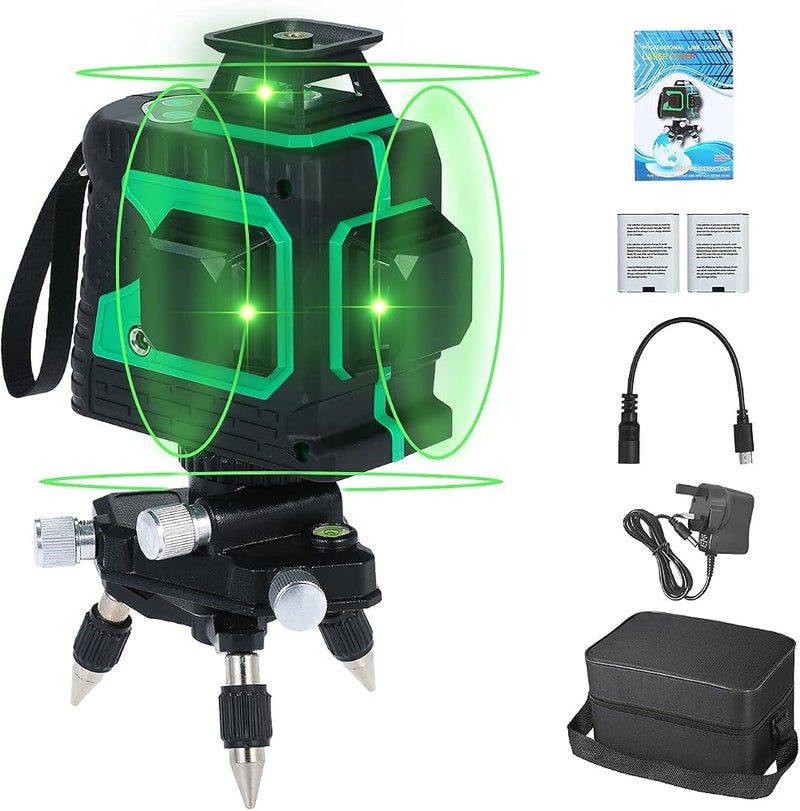 SHOWAY Green Laser Beam Level Meter Touch Control Laser Level Professional Line Laser 12-Line Green Light Self-Leveling Laser Level Meter Cross Line Laser Laser Leveler With Pivoting Base (LM820GD) - Image 1