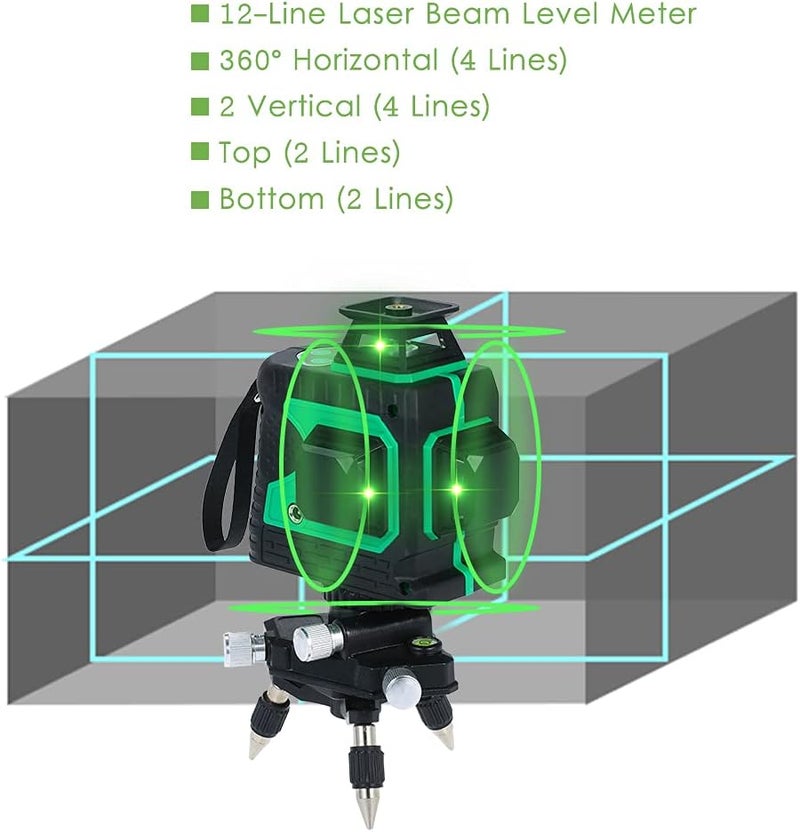 SHOWAY Green Laser Beam Level Meter Touch Control Laser Level Professional Line Laser 12-Line Green Light Self-Leveling Laser Level Meter Cross Line Laser Laser Leveler With Pivoting Base (LM820GD) - Image 3
