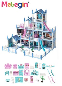 MEBEGIN Dreamhouse Set with 4 Dolls, Rich Accessories and Furniture, Luxury Dollhouse with 14 Rooms and 4 Terraces, DIY Villa Building Toys, Educational House-building Set, Made of BPA-free, Non-toxic ABS Plastic, Easy to Install, Creative Gift for Kids  - Image 2