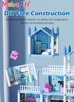 MEBEGIN Dreamhouse Set with 4 Dolls, Rich Accessories and Furniture, Luxury Dollhouse with 14 Rooms and 4 Terraces, DIY Villa Building Toys, Educational House-building Set, Made of BPA-free, Non-toxic ABS Plastic, Easy to Install, Creative Gift for Kids  - Image 3