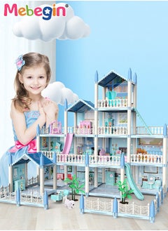 MEBEGIN Dreamhouse Set with 4 Dolls, Rich Accessories and Furniture, Luxury Dollhouse with 14 Rooms and 4 Terraces, DIY Villa Building Toys, Educational House-building Set, Made of BPA-free, Non-toxic ABS Plastic, Easy to Install, Creative Gift for Kids  - Image 1