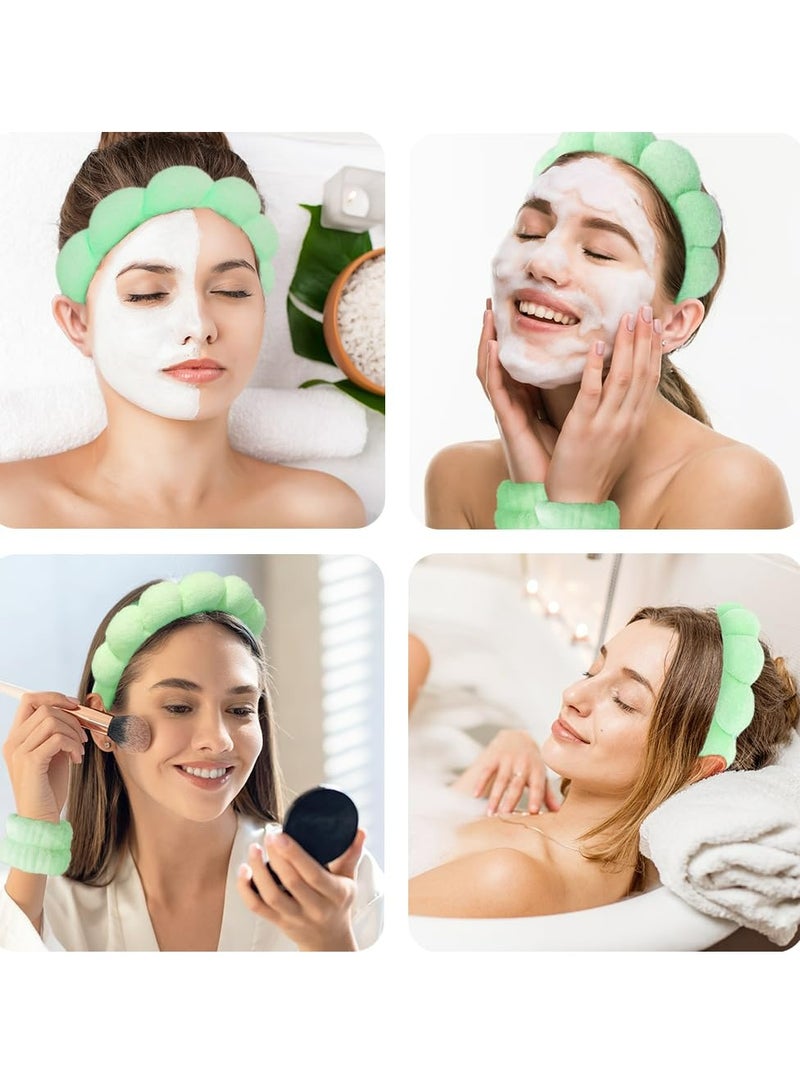 أوزيغالور طقم عصابات رأس وعصابة معصم لغسيل الوجه في المنتجع الصحي، طوق شعر ناعم من فوطة تيري للنساء، أخضر، غير قابل للانزلاق - Image 3