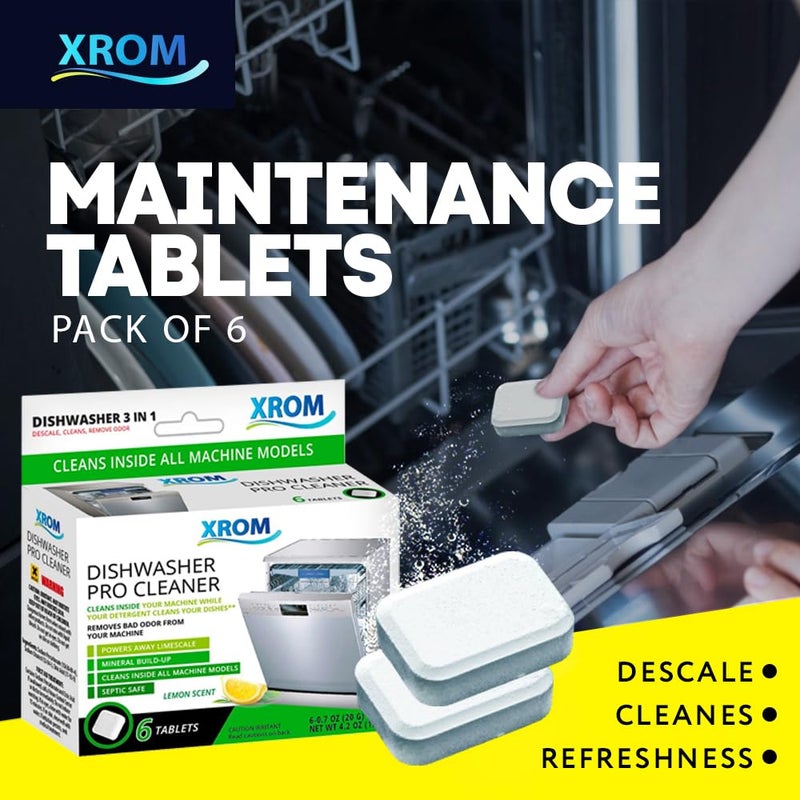 XROM Dishwasher Cleaner Tablets, Plant Based, Deep Clean And Descale, Removes Odors, Removes Hard Water Stains, Powerful Descaling, 6 Treatments (Lemon Scent) - Image 5
