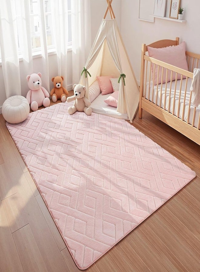 Macgace Ultra Soft Pink Area Rug for Girls Bedroom, 3x5 Modern Geometric Shag Rugs with Nonslip Backing for Living Room, Washable Fuzzy Carpet for Cozy Kids Room Nursery - Image 2
