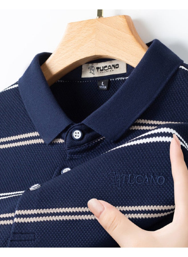Tucano men's Long Sleeve Striped Polo Shirt - Versatile, Comfortable Business Casual Wear For Dad - Image 1