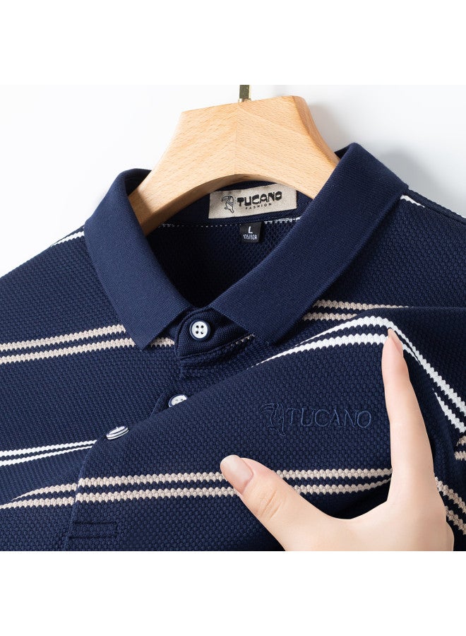 Tucano men's Long Sleeve Striped Polo Shirt - Versatile, Comfortable Business Casual Wear For Dad - Image 2