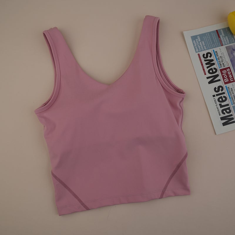 Beautiful Back Breathable Sling Yoga Vest With Chest Pad, Nude High Elastic Tight Fitness Sports Top - Image 1