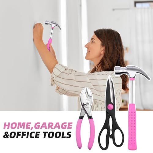 URASISTO 40-Piece Home Tool Kit with Easy Carrying Box, Small Basic Hand Tool Set Perfect for DIY Building, Home Maintenance and Woodworking, Great for College Students - PINK - Image 5