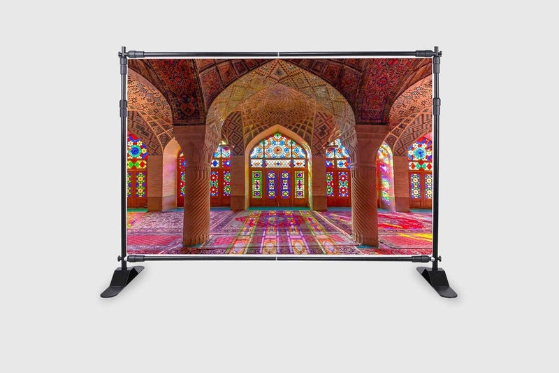 Backdropon خلفية قصر عتيق من العصور الوسطى مسجد وردي قاعة كبيرة أعمدة مع أقواس خلفية عربية مغربية زينة عيد ميلاد زفاف حفلة صورة بحجم 5 أقدام ارتفاع و 8 أقدام عرض (5 * 8) - Image 2