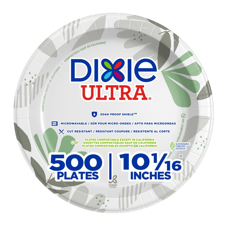 Georgia-Pacific Dixie Ultra 10 Inch Heavy-Weight Paper Plates By GP PRO, Pathways Botanical Design, 500 Count (125 Disposable Plates Per Pack, 4 Packs Per Case), SXP10PATH - Image 1