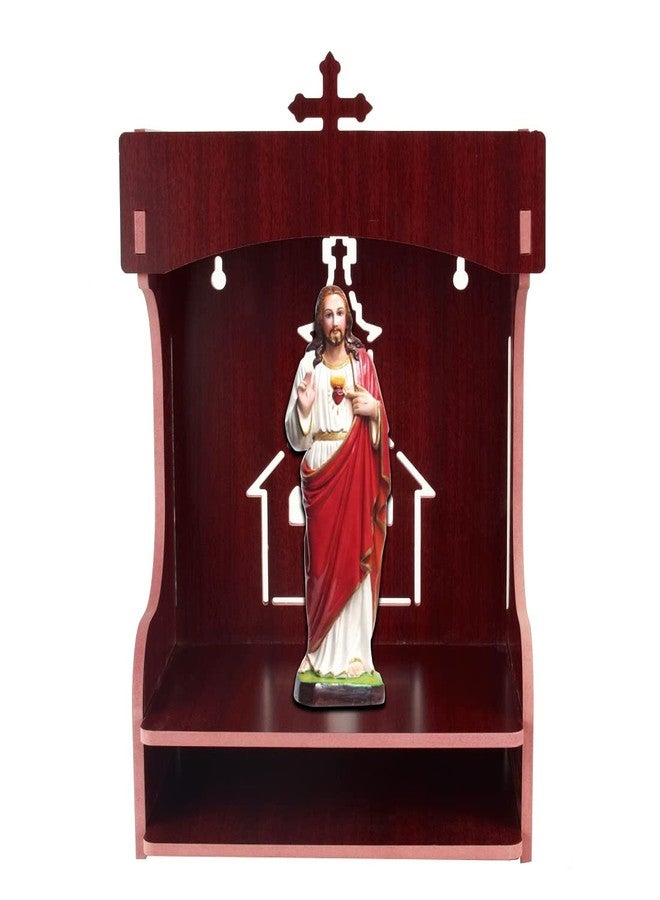 nexat Wooden Christian Design Big Temple|Wooden God Temple|Mandir for Pooja Home|Engineered Wood Home Temple|Pooja Ghar|21x29x43CM| (Maroon) - Image 1