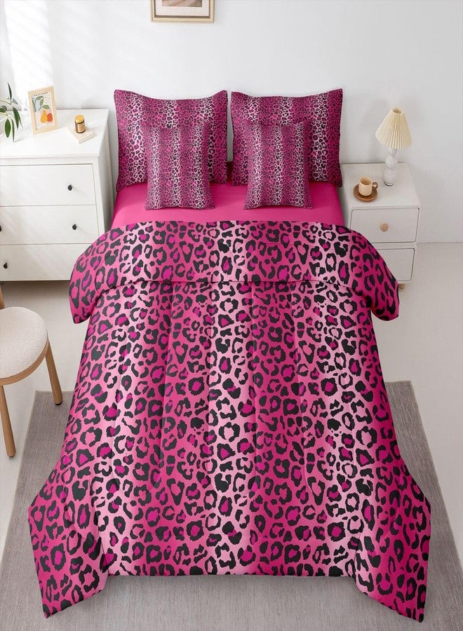 Feelyou Leopard Print Bed in a Bag Women Cheetah Print 7 PCS Comforter Set & Sheets Kids Girls Pink Red Black Sexy Luxury 7 PCS Bed in a Bag Set Africa Animal Wildlife Comforter Set & Sheets Full Size - Image 1