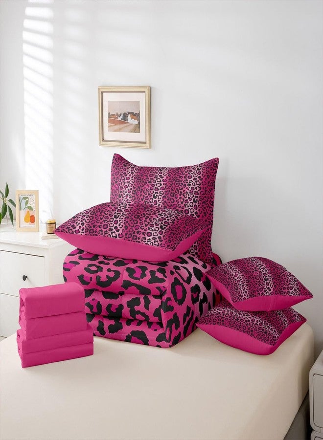 Feelyou Leopard Print Bed in a Bag Women Cheetah Print 7 PCS Comforter Set & Sheets Kids Girls Pink Red Black Sexy Luxury 7 PCS Bed in a Bag Set Africa Animal Wildlife Comforter Set & Sheets Full Size - Image 5