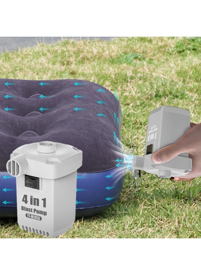 DBLEW Portable Electric Air Pump & Deflator YT-M2055 for Inflatables | Fast 260L/min Inflation, USB-C Rechargeable 1600mAh Battery, 3 Nozzles | Air Mattress, Boat, Pool Float, Camping Mat Inflator – White/Green - Image 3