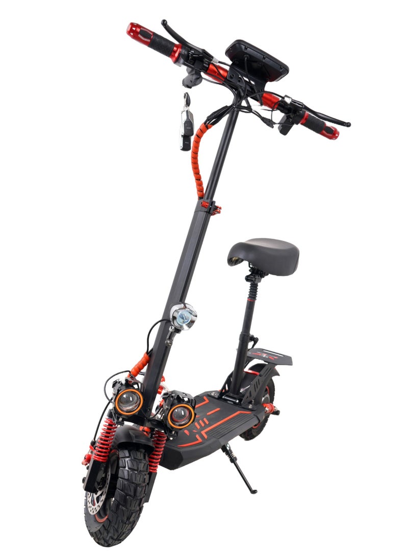 ROHAN WINGS Electric Scooter for Adults KT4A Black,New model, Powerful and Durable Motor, 30km range with powerful 48V 13AH Battery, Excellent Speed, Bluetooth Speaker, Seat with free accessories Helmet, Safety Belt, Mobile Holder, Pump, Tool Kit and Lock. - Image 3