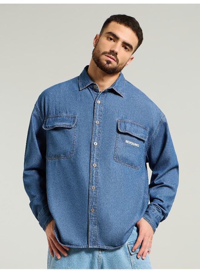 Beyoung Mid Blue Dual Pocket Denim Shirt  - Image 2