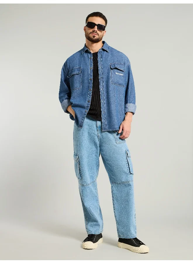 بيونغ Mid Blue Dual Pocket Denim Shirt