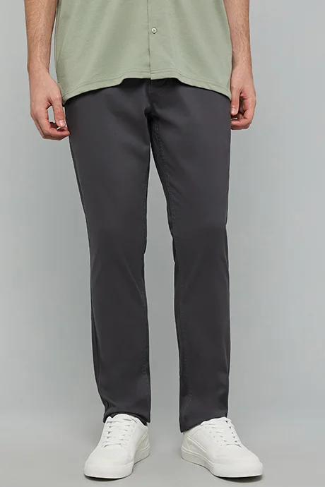 أر أند بي Solid Slim Fit Pants with Button Closure