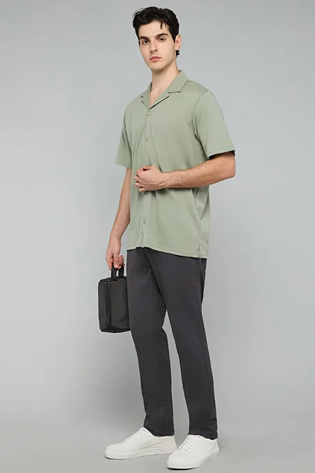 أر أند بي Solid Slim Fit Pants with Button Closure