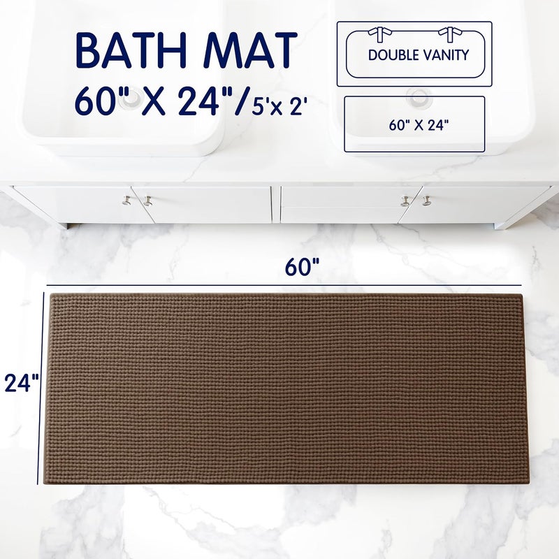 subrtex Bathroom Rugs, 24" x 60" Chenille Bath Rug Soft Short Plush Bath Mat Soft Shower Mat Water Absorbent Shower Mat Quick Dry Machine Washable, Brown - Image 2