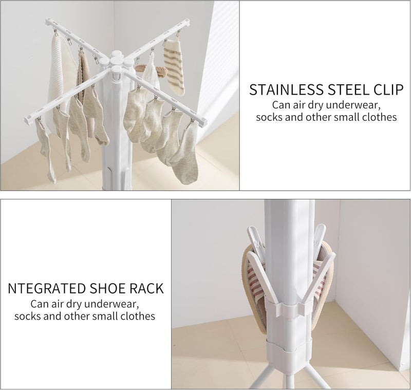 RFOUO Clothes Drying Rack Tripod Aluminum-4rods16 Clips,Portable Foldable Drying Rack,Space-Saving,Drying Rack Clothing for Laundry Bedroom Household RV Camping - Image 4
