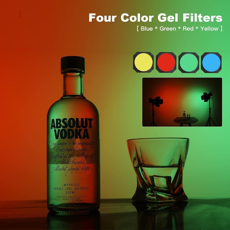 soonpho BD-04 Barn Door with Honeycomb Grid and 4 Color Gel Filters (Red,Yellow, Blue,Green) for Standard Reflector & Cloth - Image 3