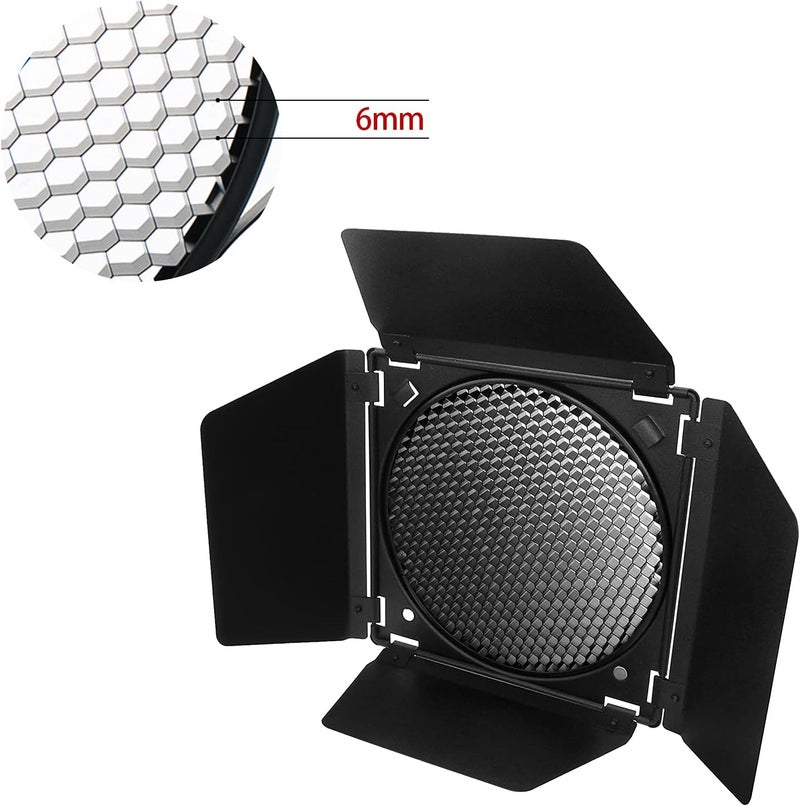 soonpho BD-04 Barn Door with Honeycomb Grid and 4 Color Gel Filters (Red,Yellow, Blue,Green) for Standard Reflector & Cloth - Image 5
