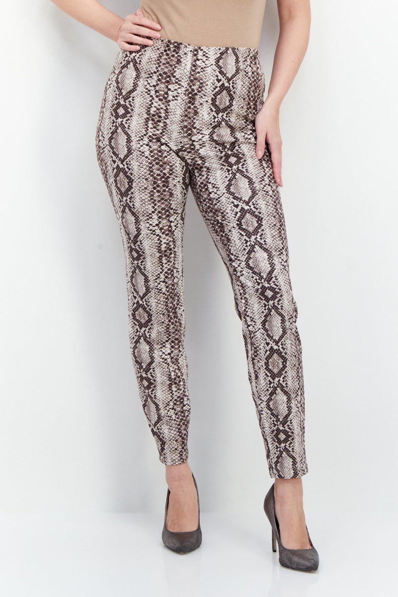 GUESS Women Regular Fit Animal Print Pants, Brown  - Image 1