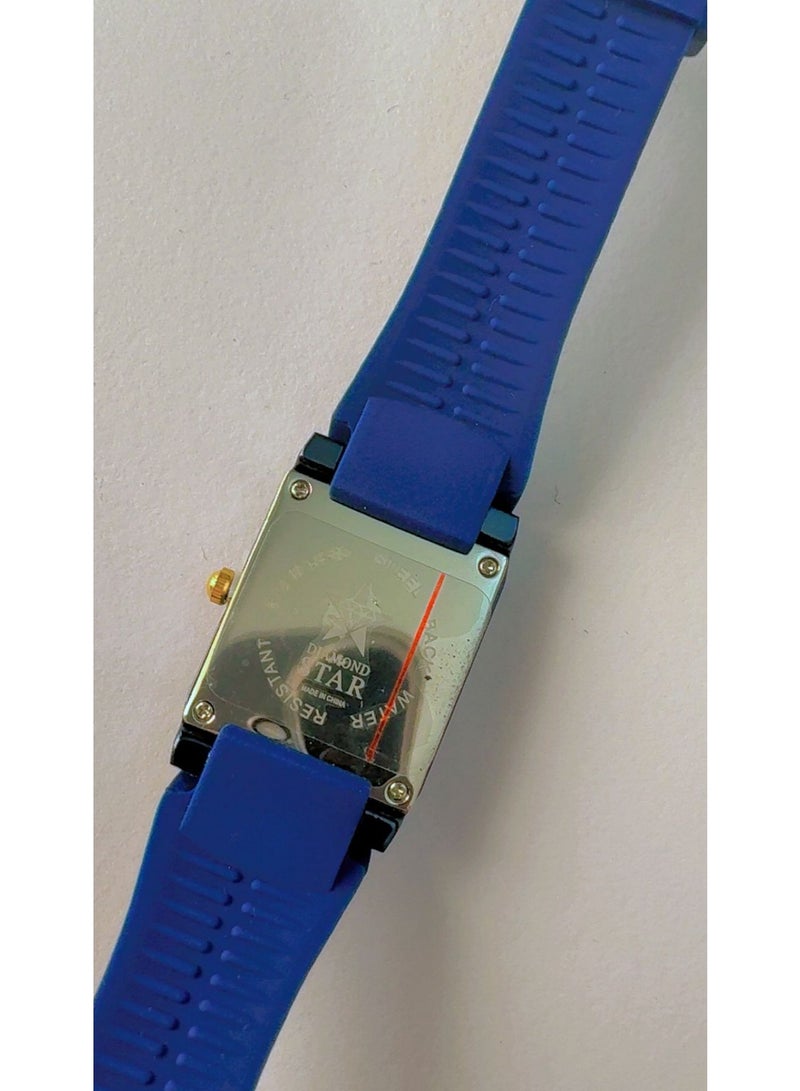 Diamond Star Brand New Diamond Star Quartz Women's Watch – Square Blue Dial with Crystal Accents, Red Hour Markers, and Durable Blue Silicone Strap - Image 3
