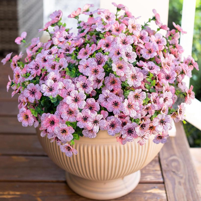 HyeFlora Artificial Flowers for Outdoor Indoor Garden Home Decoration Faux Flower Daisy with Eucalyptus Leaves Fake Plants Greenery Boxwood Porch Patio 12 Bundles Pink
