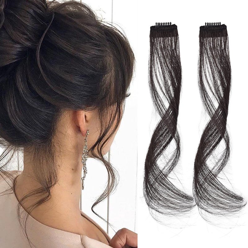 REECHO Long Side Air Bangs  Wavy Curly Clip in Curtain Front Side Bangs FaceFraming Highlights for Women Daily Use 2 PCS Set Long Temples  Black Brown