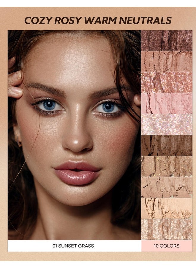 Peach C Peach C Seasonal Blending Eyeshadow Palette 01 Sunset Grass | 10 Warm Matte, Shimmer, and Glitter Shades for Daily Eye Makeup | K-Beauty Palette for Cozy Everyday Looks  - Image 3