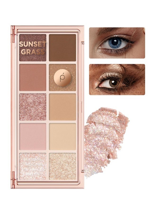 Peach C Peach C Seasonal Blending Eyeshadow Palette 01 Sunset Grass | 10 Warm Matte, Shimmer, and Glitter Shades for Daily Eye Makeup | K-Beauty Palette for Cozy Everyday Looks  - Image 1