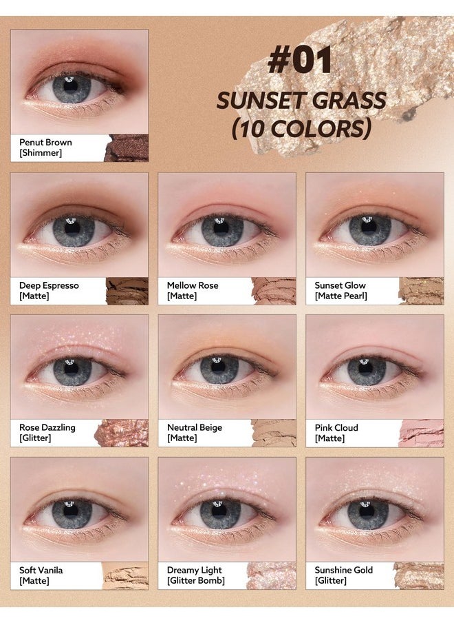 Peach C Peach C Seasonal Blending Eyeshadow Palette 01 Sunset Grass | 10 Warm Matte, Shimmer, and Glitter Shades for Daily Eye Makeup | K-Beauty Palette for Cozy Everyday Looks  - Image 4