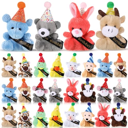 Seenelling Birthday Mini Plush Toy With Hats Party Decor Stuffed Animal for Student Classroom Reward Gifts Goodie Bag Stuffers 24 Pcs - Image 1