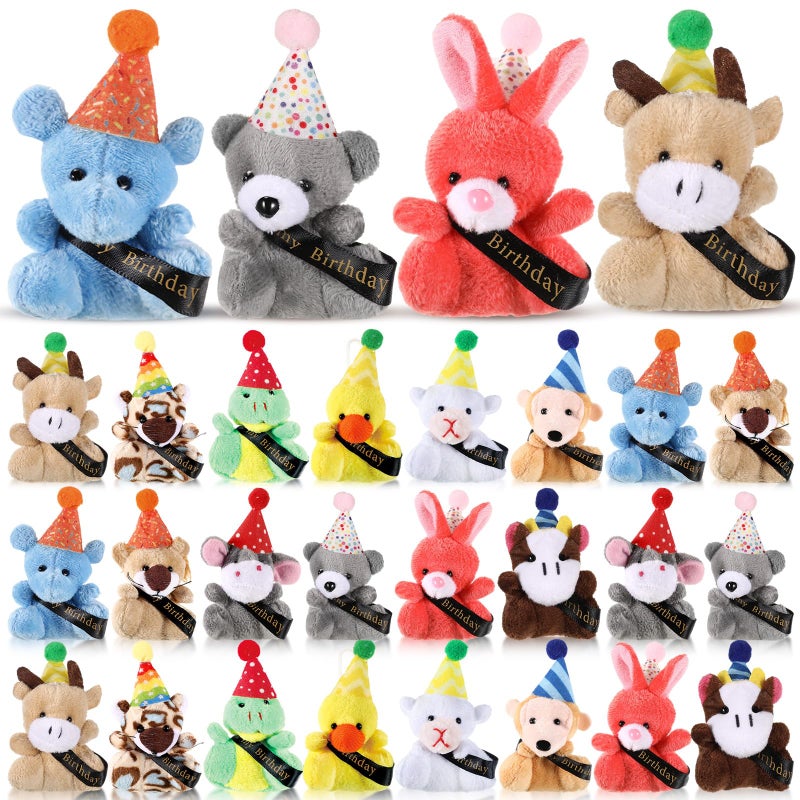 Seenelling Birthday Mini Plush Toy With Hats Party Decor Stuffed Animal for Student Classroom Reward Gifts Goodie Bag Stuffers 24 Pcs - Image 2