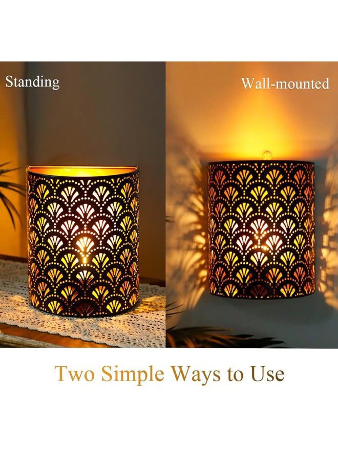 JHY DESIGN Set of 2 Battery Operated Lamps 20 cm High Wall Light Metal Rustic Wall Light with 6-Hour Timer for Living Room Bedroom Hallway Stairs (Brown Flabellum) - Image 4