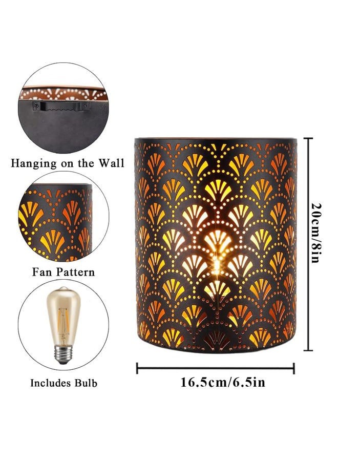 JHY DESIGN Set of 2 Battery Operated Lamps 20 cm High Wall Light Metal Rustic Wall Light with 6-Hour Timer for Living Room Bedroom Hallway Stairs (Brown Flabellum) - Image 2