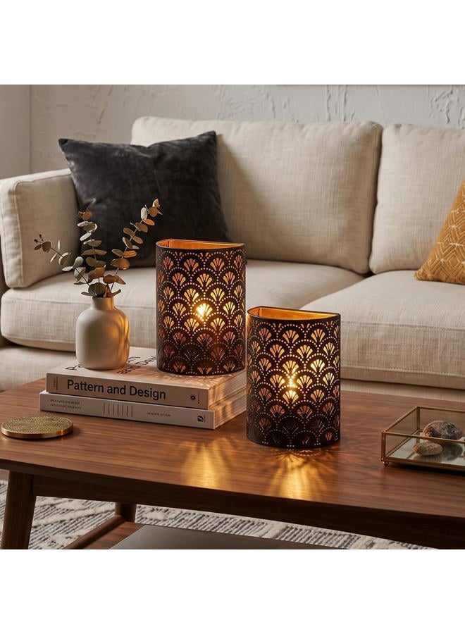 JHY DESIGN Set of 2 Battery Operated Lamps 20 cm High Wall Light Metal Rustic Wall Light with 6-Hour Timer for Living Room Bedroom Hallway Stairs (Brown Flabellum) - Image 3