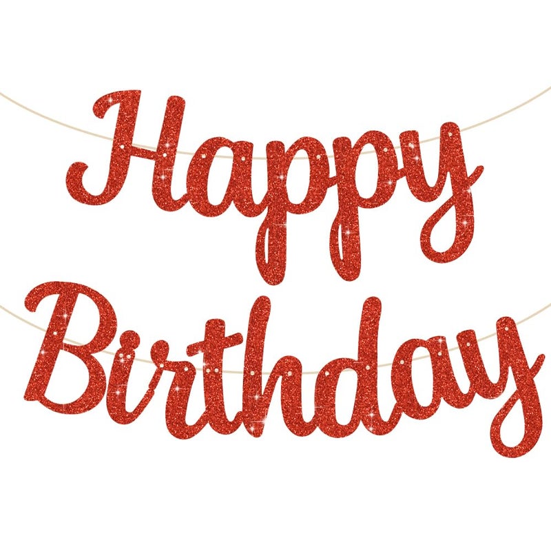 BEISHIDA Red Happy Birthday Banner - NO DIY,10Feet,Pre-Strung-Glitter Backdrop Happy Birthday Sign,Decorations for Women,Bday Party Decorations - Image 1