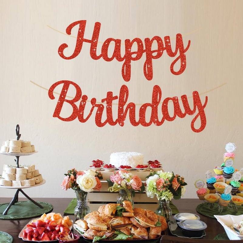BEISHIDA Red Happy Birthday Banner - NO DIY,10Feet,Pre-Strung-Glitter Backdrop Happy Birthday Sign,Decorations for Women,Bday Party Decorations - Image 5