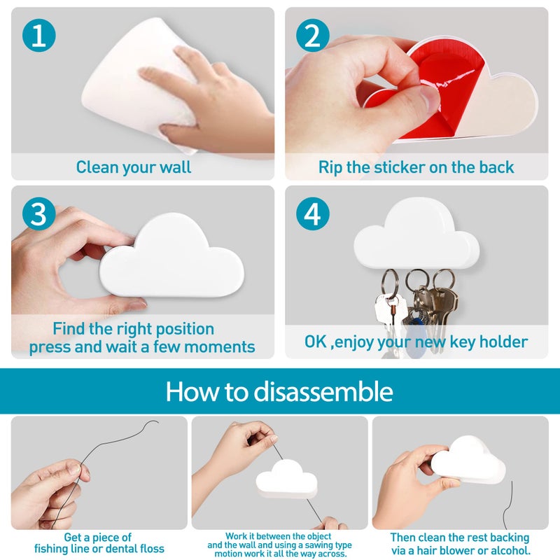 TWONE White Cloud Magnetic Wall Key Holder - Easy to Mount - Powerful Magnets Keep Keychains and Loose Keys Securely in Place - Image 3