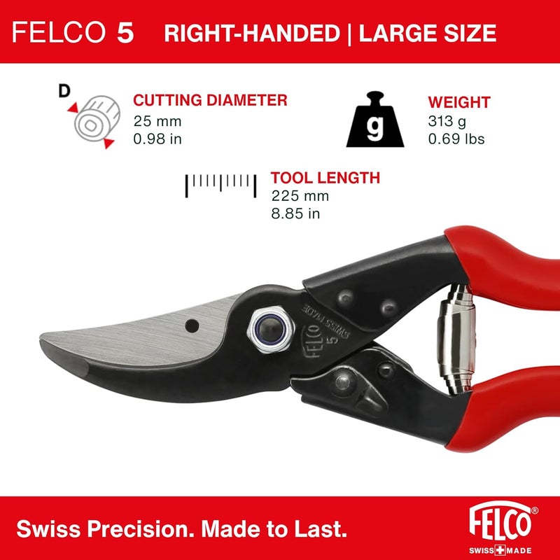 FELCO Secateurs l83 Model 5 Economy Right Handed Classic Red Bypass Pruning Shears - Image 3