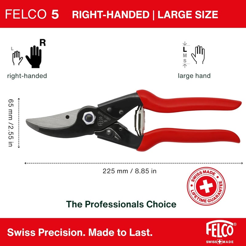 FELCO Secateurs l83 Model 5 Economy Right Handed Classic Red Bypass Pruning Shears - Image 2