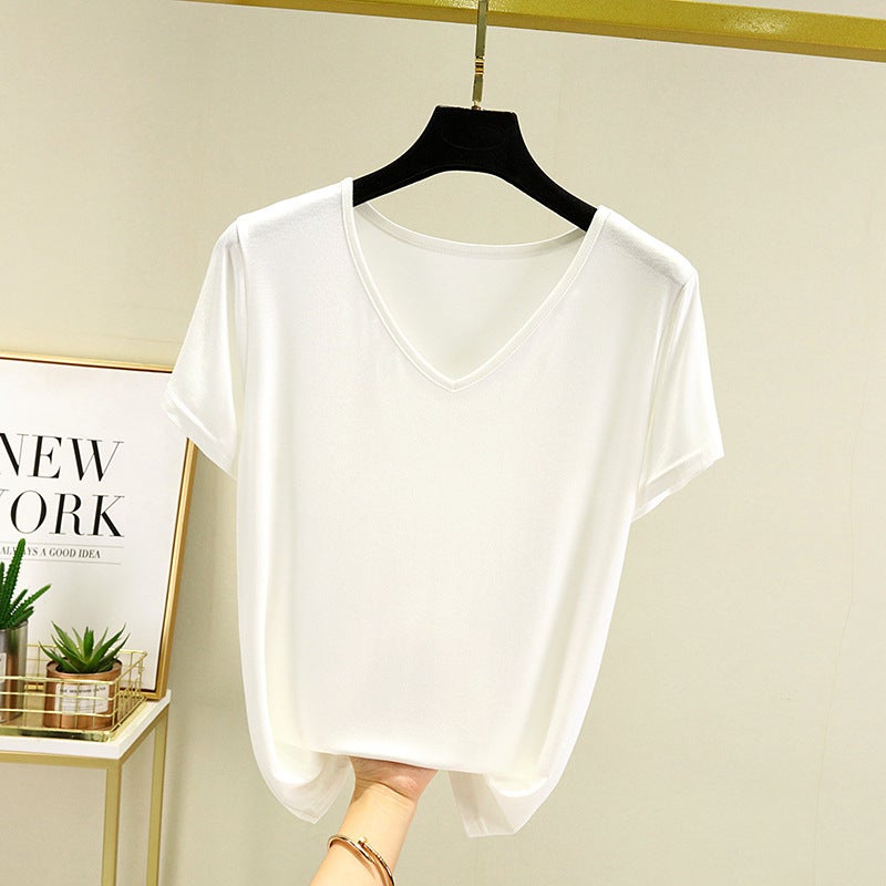 Modal Short-Sleeved T-Shirt Women'S Summer Plus Size Loose V-Neck Base Shirt Outer Wear Thin Inner Casual All-Match Top - Image 1