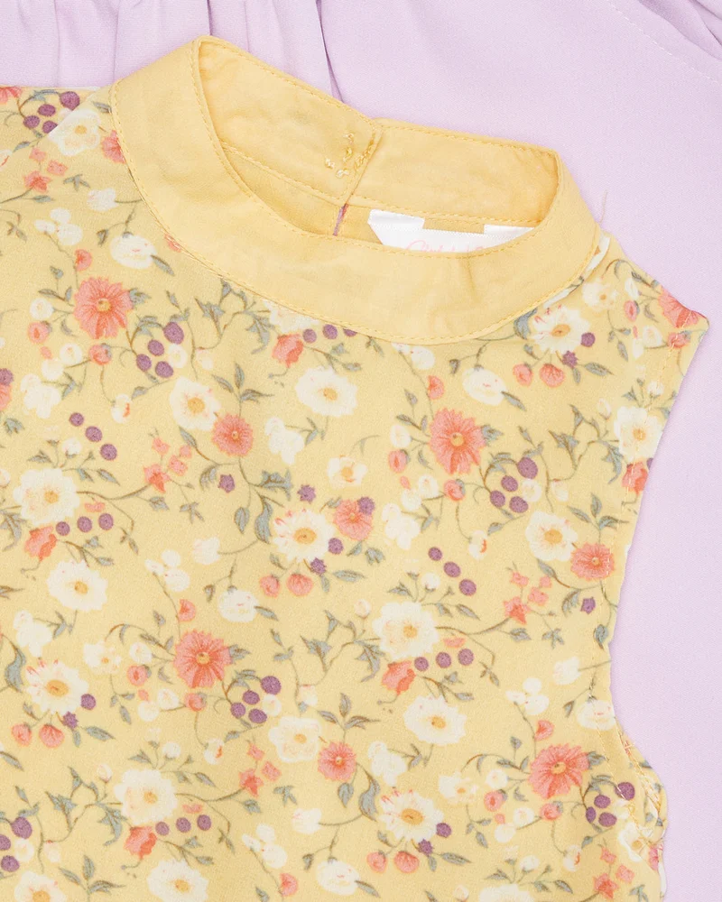 REDTAG Girls Mustard And Lilac Printed Casual Set (2 Piece)