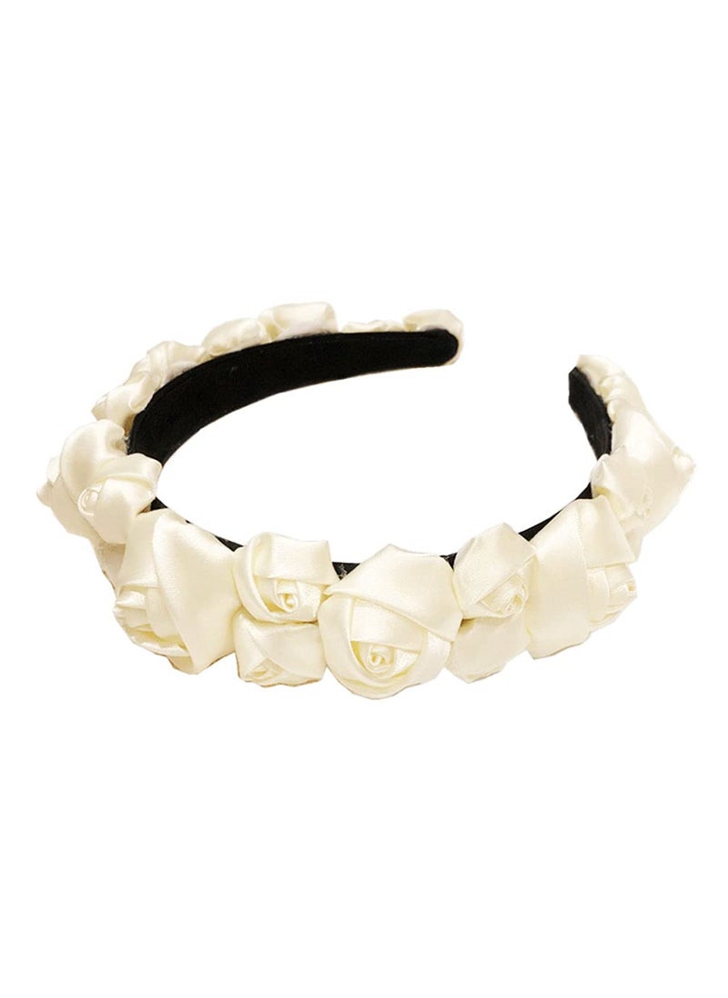 Teensery Teensery Satin Rose Flower Headband Romantic Floral Hair Hoop Headpieces for Girls Women Bridal Wedding Party Ivory 